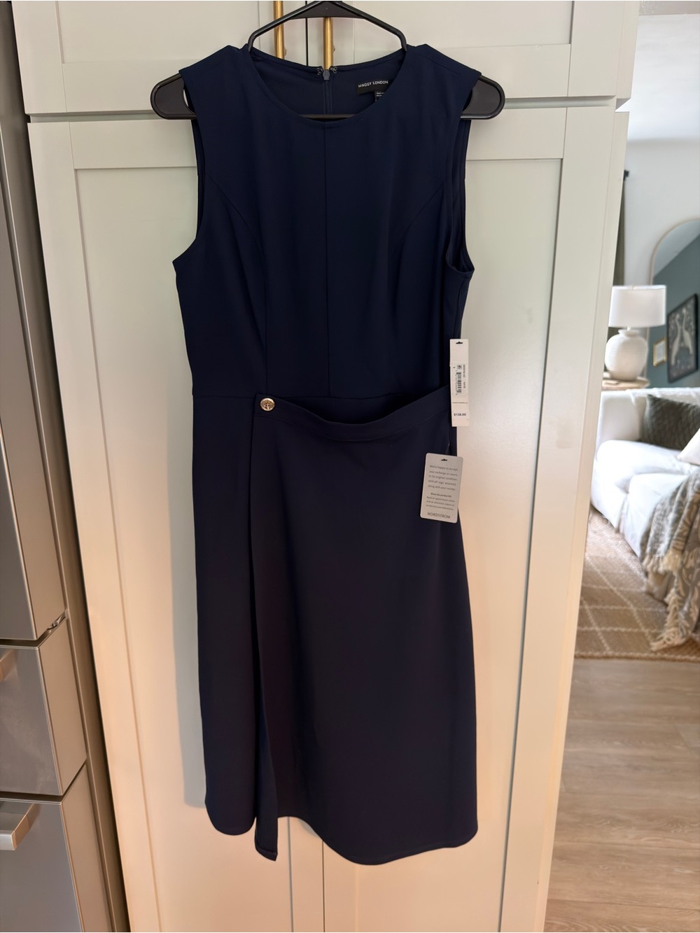 Maggy London Navy Sleeveless Midi Sheath Dress